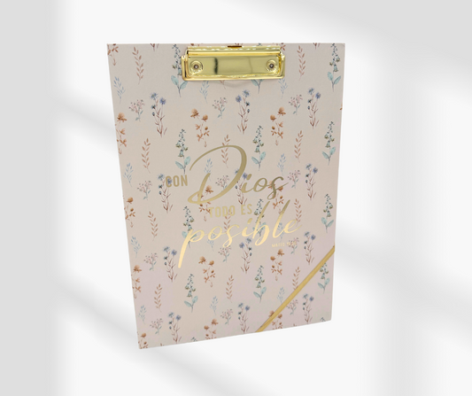 Inspirational Clipboard Folio with Refillable Lined Notepad and Interior Storage Pocket, for Work or School